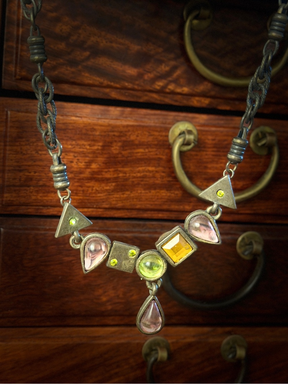 Chico's Silver-Tone Multi-Stone Necklace - Pink, Yellow, Green